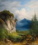 Ludwig Czerny, Hunter's rest at a lake in the Salzkammergut, oil on canvas; framed