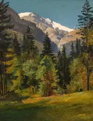Friedrich Loos, Mountain landscape, oil on paper on canvas; framed