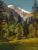 Friedrich Loos, Mountain landscape, oil on paper on canvas; framed