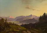 Markus Pernhart, Anif und der Hohe Göll gegen Süden, oil on canvas; framed