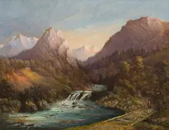 Markus Pernhart, Mountain stream, oil on paper on cardboard; framed