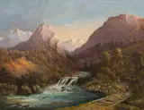 Markus Pernhart, Mountain stream, oil on paper on cardboard; framed