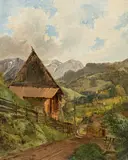 Franz Eybl, Village in the mountains, 1835, oil on cardboard; framed