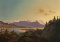 Markus Pernhart, Das Tennengebirge am Abend, oil on canvas; framed