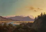 Markus Pernhart, Das Tennengebirge am Abend, oil on canvas; framed