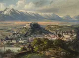 Hubert Sattler, View of Salzburg from the Kapuzienerberg, oil on cardboard; framed