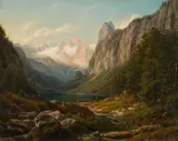 Anton Schiffer, Lake Gosau with the Dachstein, oil on cardboard; framed