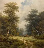 Remigius Adrianus Haanen, Rest by the forest path, oil on canvas; framed