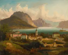 Friedrich Wilhelm Jankowsky, Gmunden on the Traunsee, oil on canvas; framed