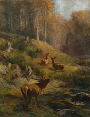 Franz Xaver von Pausinger, Forest idyll, oil on cardboard; framed