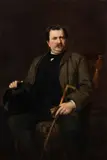 Paul Joanovits, Portrait of a seated gentleman with walking stick and top hat, oil on canvas; framed