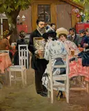 The button salesman by Felician Myrbach von Rheinfeld, c. 1895, oil on panel; framed, sold Dec 2024