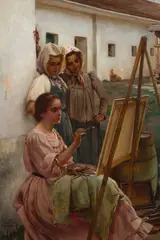 Young artist at work by Carl Zewy, oil on panel; framed, sold Dec 2024
