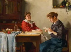 Joyful message by Carl Zewy, oil on panel; framed, offered Dec 2024