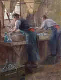 Jean-Mathias Schiff, Glass cutters from Nancy, 1894, oil on canvas; framed