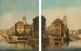 August von Siegen, Venice, Grand Canal with Rialto Bridge; view of the canal (counterparts), oil on panel; unframed