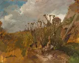 Emil Jakob Schindler, Thistles in late autumn (foreground study), oil on cardboard; framed