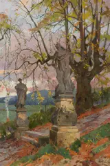 Eduard Zetsche, Kalvarienberg von Stift Heiligenkreuz, oil on canvas; framed