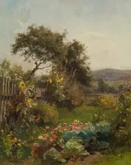 Marie Egner, Farmer's garden, c. 1895, oil on canvas on cardboard; framed
