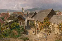 Max Suppantschitsch, View over the roofs of Dürnstein, oil on canvas; framed