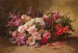 Camilla Göbl, Still life with peonies and lilacs, oil on canvas; framed
