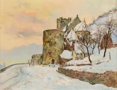Siegfried Stoitzner, St. Michael in the Wachau in winter, oil on board; framed