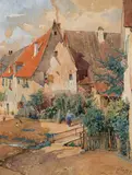 Eduard Zetsche, Village view (probably Wachau), 1913, watercolour on paper; framed