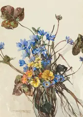Gustav Feith, Spring bouquet with liverworts, 1931, watercolour on paper; framed