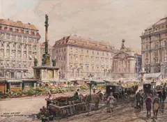 Friedrich Frank, Vienna, Am Hof, watercolour on paper; framed