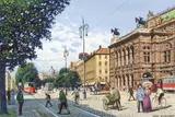 Richard Pokorny, View of the Vienna Opera, watercolour on paper; framed