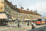 Richard Pokorny, Vienna, Wiedner Hauptstraße with the old Naschmarkt near the Freihaus, watercolour on paper; framed