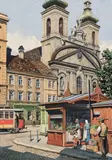 Richard Pokorny, Vienna, St Roch's Church with Rochus market, watercolour on paper; framed