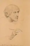 Gustav Klimt, Bust Portrait of a drawing Man in three-quarter Profile from the Right