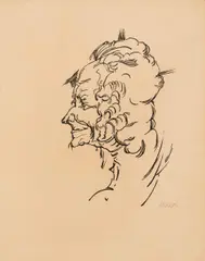 Max Oppenheimer, Voltaire, 1916, woodcut on paper; framed