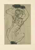 Egon Schiele, Squatting Woman, 1914/1919, drypoint on Japan paper; framed