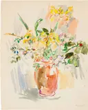 Oskar Kokoschka, Flower still life  (Flowers in a Red Vase), 1958, watercolour on paper; framed