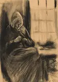 Max Liebermann, Woman at window, 1894, black chalk on paper; framed