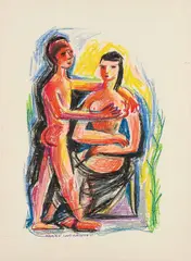 Carry Hauser, Knabe und Mädchen, 1957, watercolour on paper, unframed