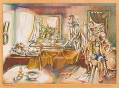 Albert Paris Gütersloh, Der Tod der Artistin, 1951, gouache on paper; framed