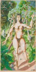 Albert Paris Gütersloh, Eva erblickt Adam, 1956, gouache on paper; framed