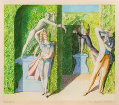Albert Paris Gütersloh, Im Irrgarten der Liebe, 1960, gouache on paper; framed