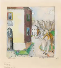 Albert Paris Gütersloh, Zwei pilgern zu ihrem Vergnügen, 1971, gouache on paper; framed