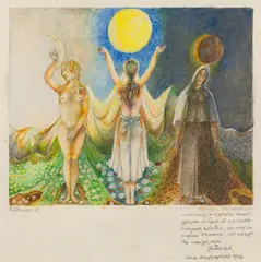 Albert Paris Gütersloh, Die drei Mondphasen, 1965, gouache on paper; framed