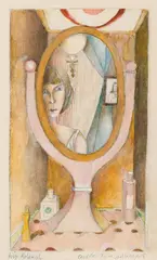 Albert Paris Gütersloh, Girl in the Mirror ("Das Erwachen"), 1968, gouache on paper; framed
