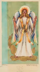 Albert Paris Gütersloh, Engel (Design für die Tabernakel-Tür in der Seipel-Dollfuß-Gedächtniskapelle), 1934, gouache and gold on paper; framed
