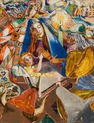 Albert Paris Gütersloh, Birth of Christ, 1938, reverse glass painting, framed