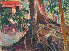 Leo Putz, Negerdorf an der Lagoa II, 1930, oil on cardboard; framed