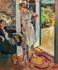 Leo Putz, Magda in front of the atelier door, 1925, oil on canvas; framed