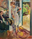 Leo Putz, Magda in front of the atelier door, 1925, oil on canvas; framed