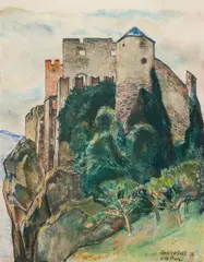 Leo Putz, Castelbell, 1936, pastel on paper; framed